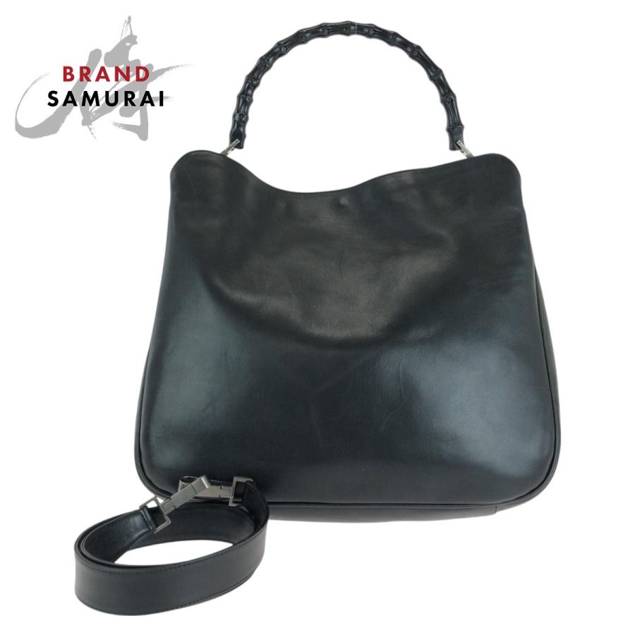 GUCCI グッチ　バンブー レザー2way ショルダーバッグ 001•1577 GUCCI（グッチ） 美品 バンブー ブラック 黒 シルバー金具 レザー 001
