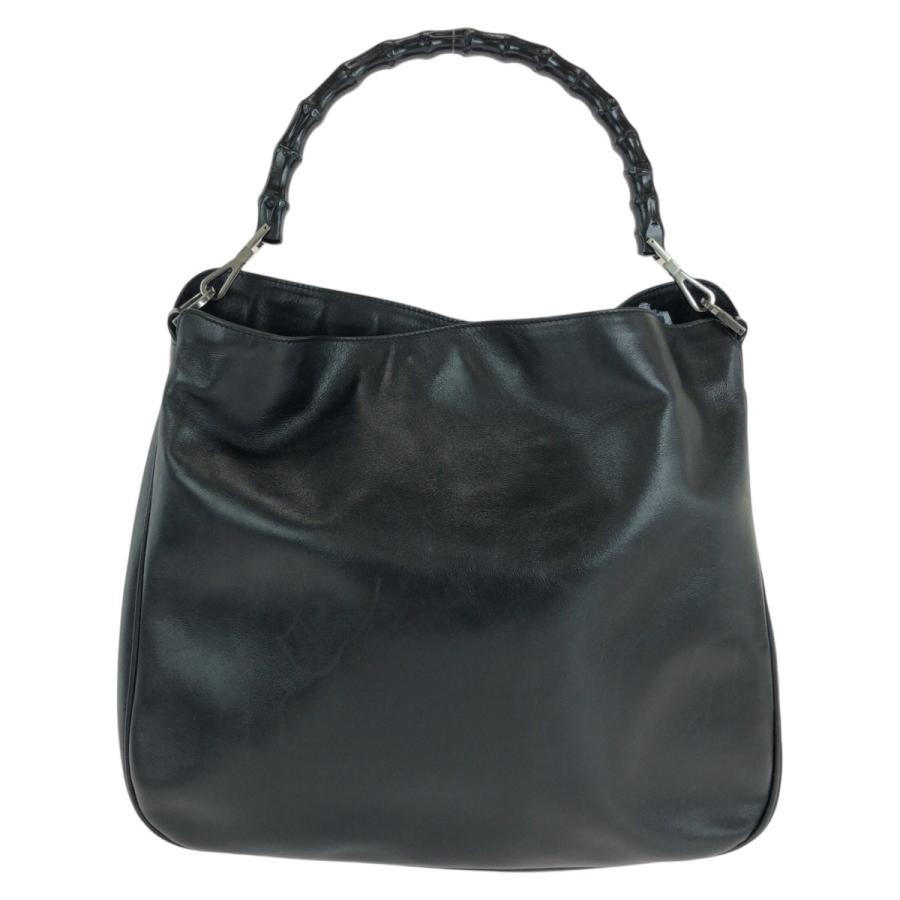 美品　GUCCIグッチ エナメルレザー バンブーショルダーバッグ ブラック GUCCI（グッチ） 美品 バンブー ブラック 黒 シルバー金具 レザー 001