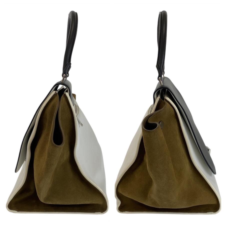 CELINE 美品 セリーヌ トラペーズ ブラック ホワイト カーキ レザー  