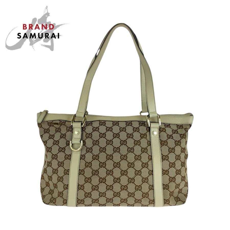 GUCCI（グッチ） ベージュ ホワイト ゴールド金具 GGキャンバス/レザー 