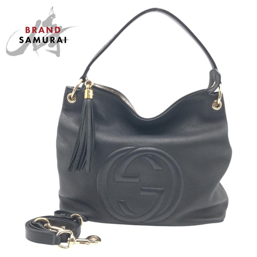 GUCCI 美品 グッチ ソーホー インターロッキングG ブラック 黒 レザー 