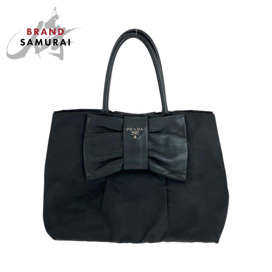 PRADA（プラダ） 美品 テスート リボン 三角ロゴプレート ブラック 黒 