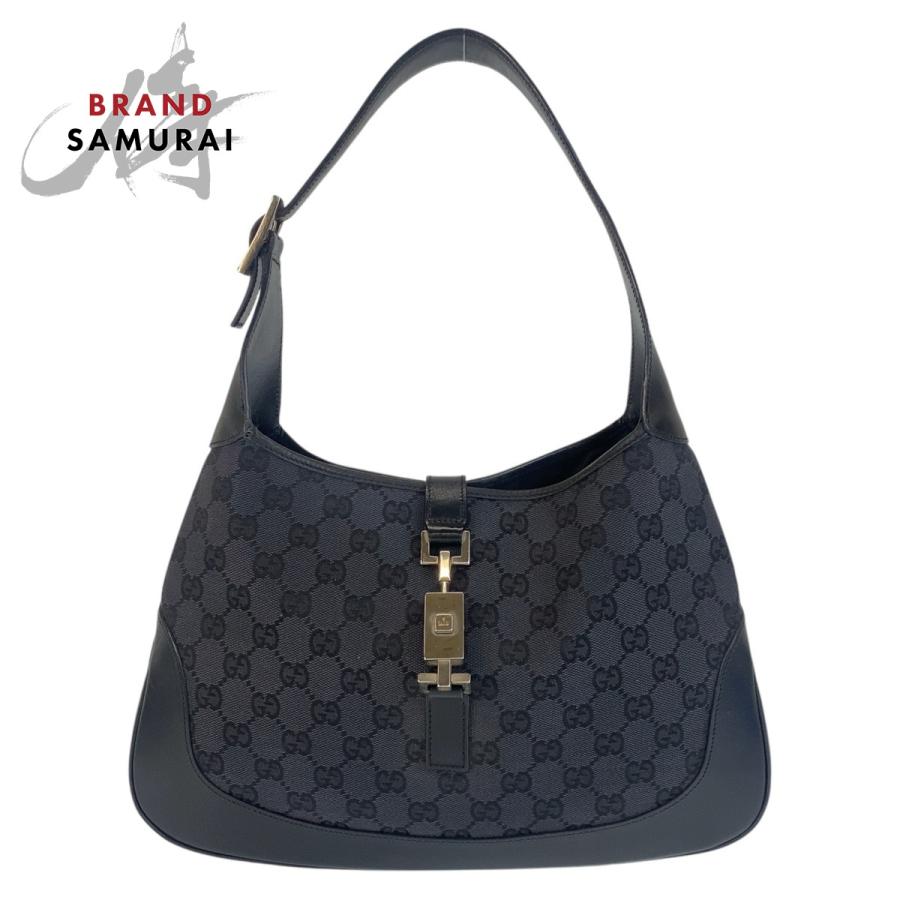GUCCI ジャッキー ショルダーバッグ レザー　キャンバス　ブラック GUCCI（グッチ） 美品 ジャッキー ブラック 黒 GGキャンバス/レザー