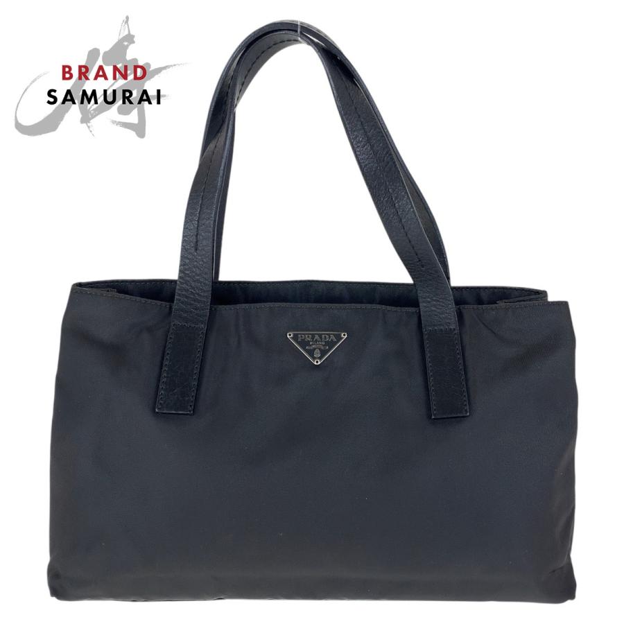 美品 PRADA プラダ テスート 三角ロゴプレート ブラック 黒