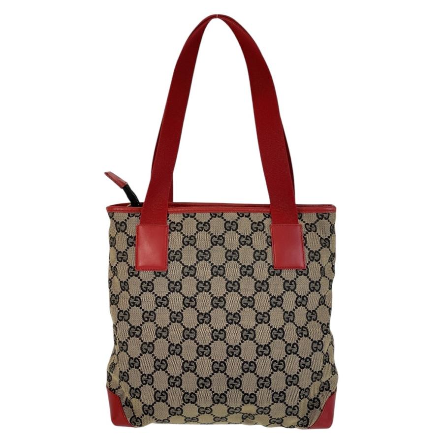 美品 GUCCI グッチ レッド ベージュ GGキャンバス/レザー 019 0402  