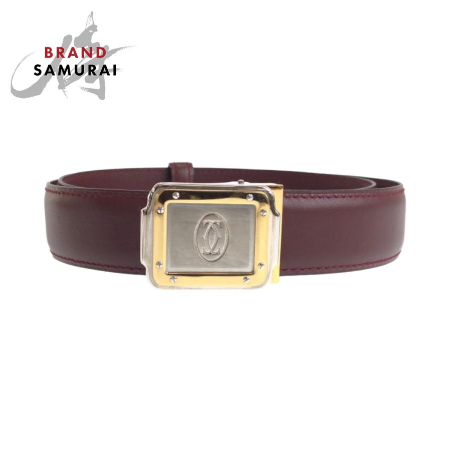 美品 CARTIER カルティエ サントス マストライン ボルドー ゴールド金具 レザー ベルト バックル メンズ 500021 | Cartier