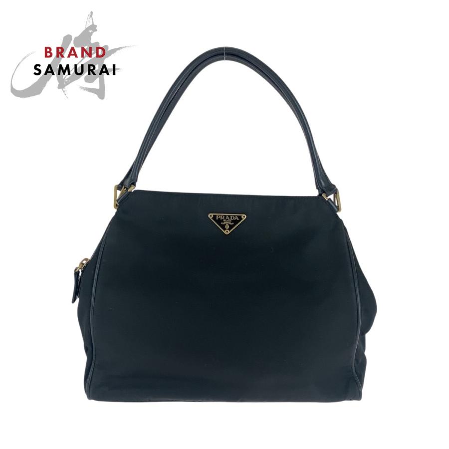 ✨美品✨PRADA プラダ　三角ロゴ　レザー　ブラック PRADA 極 美品 袋付 プラダ 三角ロゴ 金具 ナイロン レザー 本革