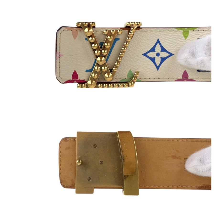 LOUIS VUITTON ルイヴィトン モノグラム マルチカラー サンチュール LVロゴ スタッズ 80cm/32インチ ホワイト マルチカラー PVC /レザー M6909 ベルト 男女兼用 メンズ 500225 【中古】 LOUIS VUITTON（ルイ・ヴィトン） モノグラム マルチカラー サン