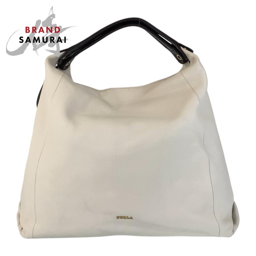 FURLA（フルラ） 美品 リズ ホワイト ブラウン ゴールド金具 レザー 