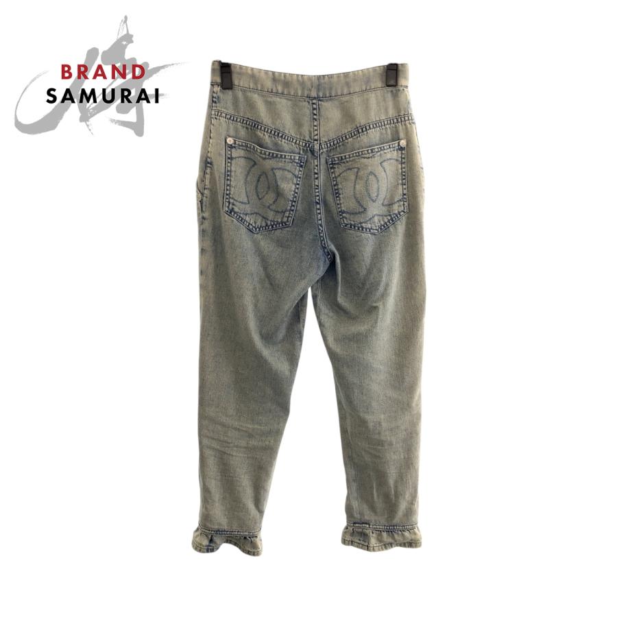 CHANEL 美品 シャネル 23SS ココマーク フリル サイズ34 ブルー デニム