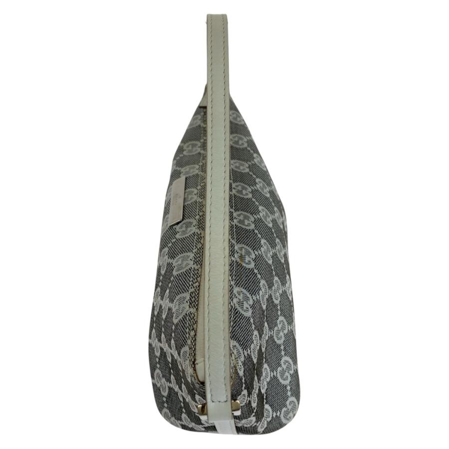 美品 GUCCI グッチ アクセサリーポーチ GGキャンバス レザー グレー