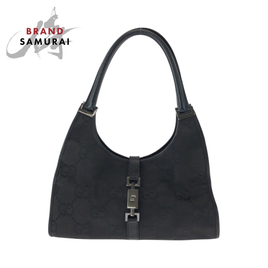 GUCCI GGキャンバス ジャッキー ショルダーバッグ レザー ブラック GUCCI（グッチ） 美品 ジャッキー ブラック 黒 シルバー金具 GG