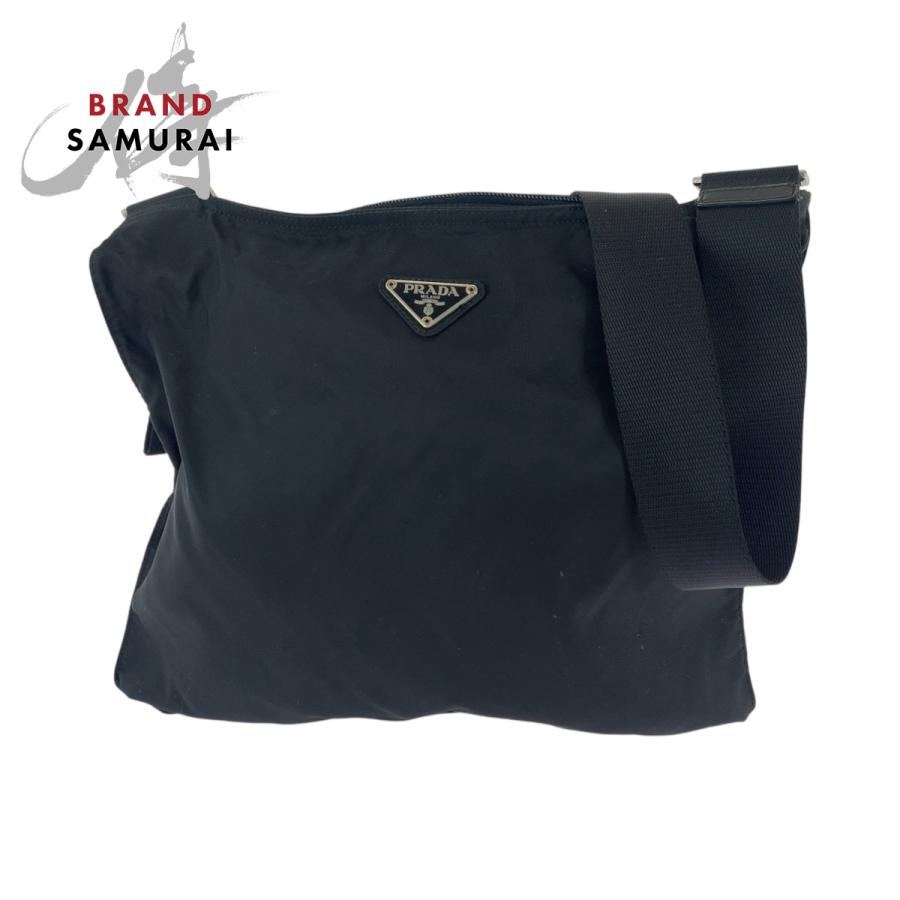 プラダ ショルダーバッグ 2way メッセンジャー 三角ロゴ テスート肩掛け テスート 三角ロゴプレート ブラック 黒 シルバー金具 ナイロン