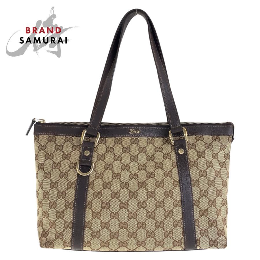 GUCCI トートバッグ GGキャンバス×レザー ブラウンe357