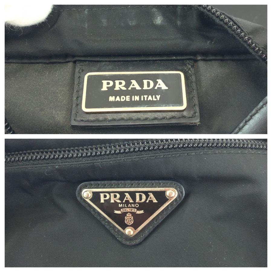 PRADA 美品 プラダ テスート 三角ロゴプレート ブラック シルバー金具  