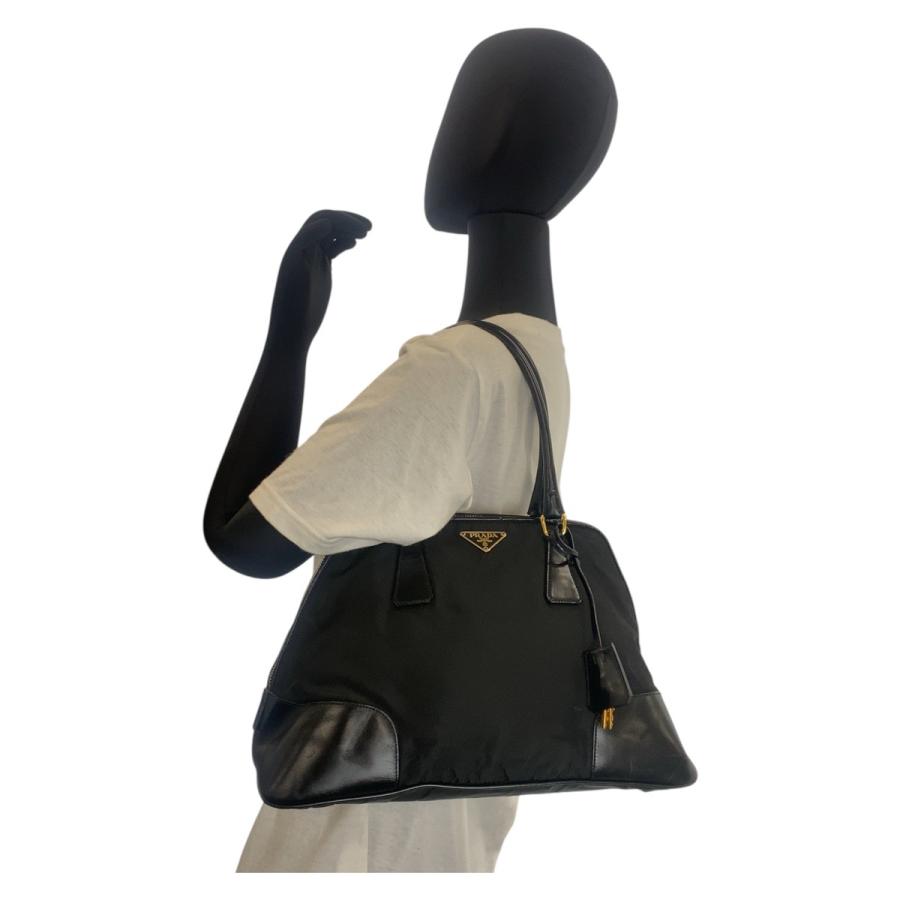 PRADA 美品 プラダ テスート 三角ロゴプレート ブラック 黒 ゴールド 