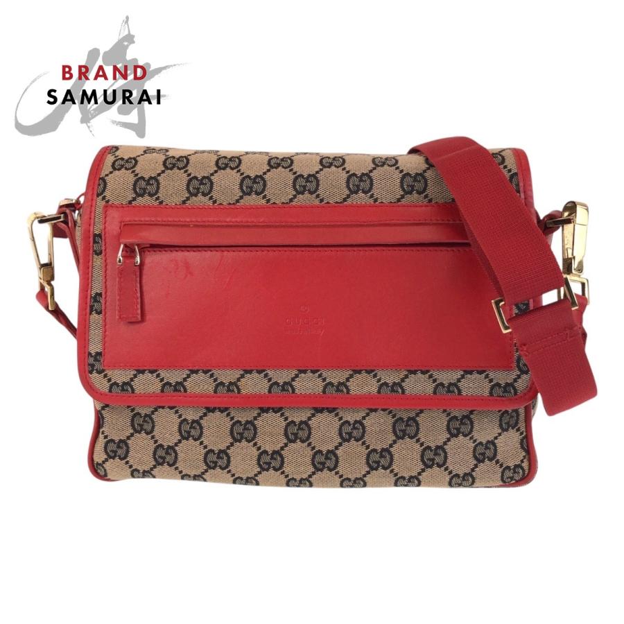 GUCCI（グッチ） 美品 レッド ベージュ ゴールド金具 GGキャンバス/001 