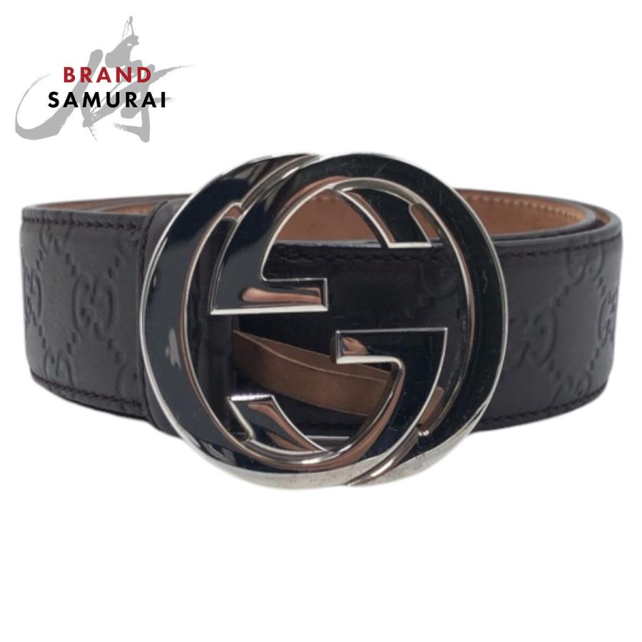 GUCCI 美品 グッチ グッチシマ GG柄 90/36 ブラウン シルバー レザー  