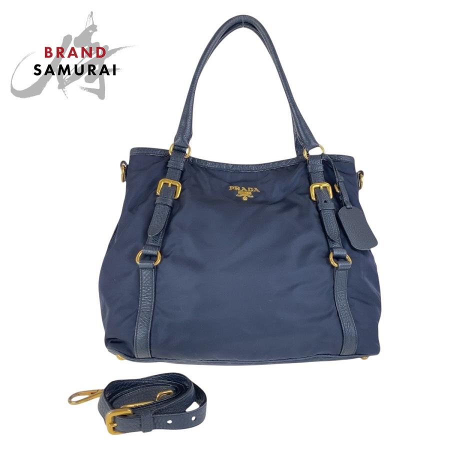 PRADA（プラダ） ネイビー ゴールド金具 ナイロン/レザー ショルダー 