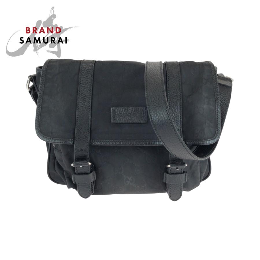 GUCCI 美品 グッチ ブラック 黒 シルバー金具 ナイロン/レザー 510335  
