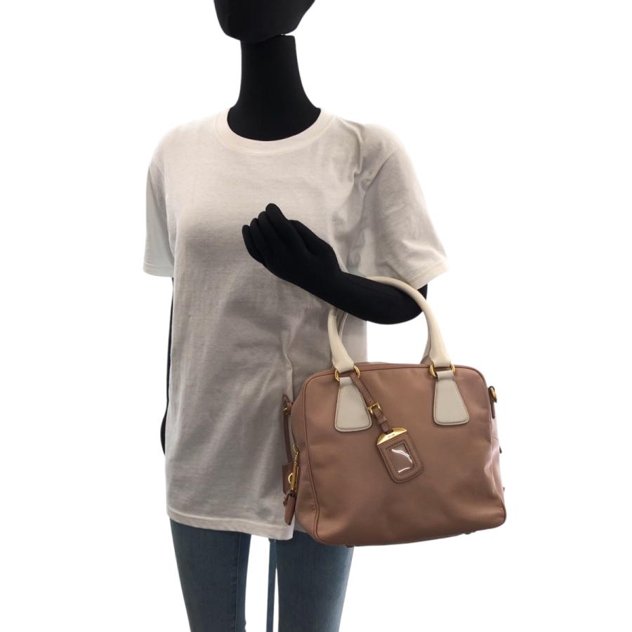 美品 PRADA プラダ サフィアーノ ピンク ホワイト ゴールド金具 レザー ショルダーバッグ ハンドバッグ 2way レディース 500826