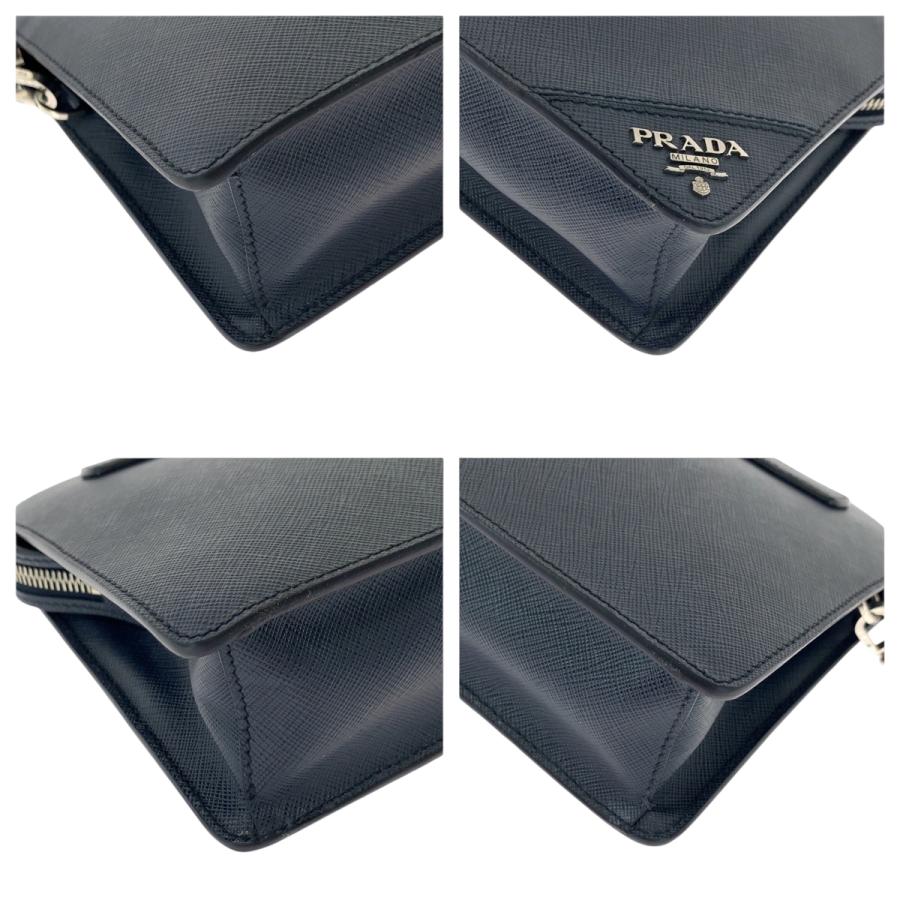 PRADA（プラダ） 美品 サフィアーノ ロゴ ネイビー シルバー金具