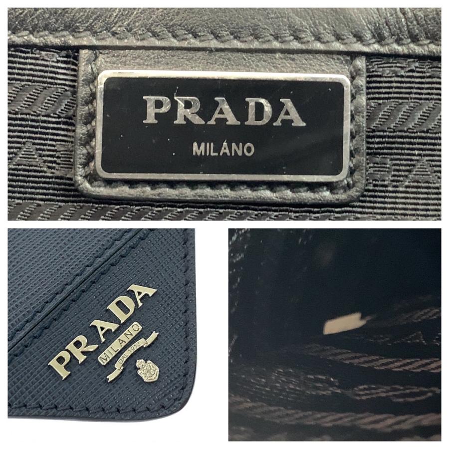 PRADA（プラダ） 美品 サフィアーノ ロゴ ネイビー シルバー金具