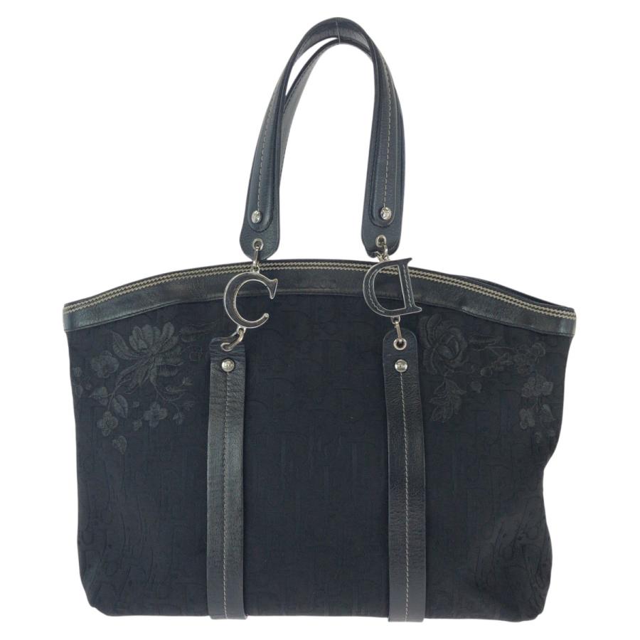 美品●ディオール　トートバッグ　トロッター　ベルト　レザー　キャンバス　黒系 Dior ディオール トロッター ブラック 黒 シルバー金具 キャンバス
