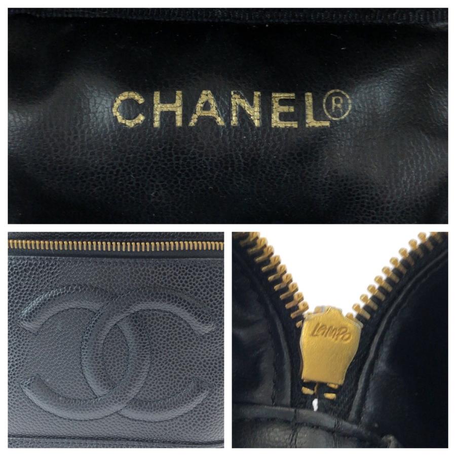 美品 CHANEL キャビアスキン ポーチ ココマーク ゴールド金具 ブラック