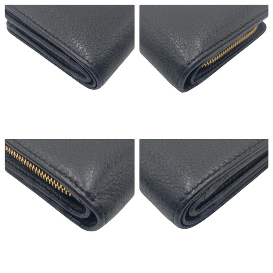 PRADA 美品 プラダ ブラック 黒 ゴールド レザー 二つ折り財布 折財布 