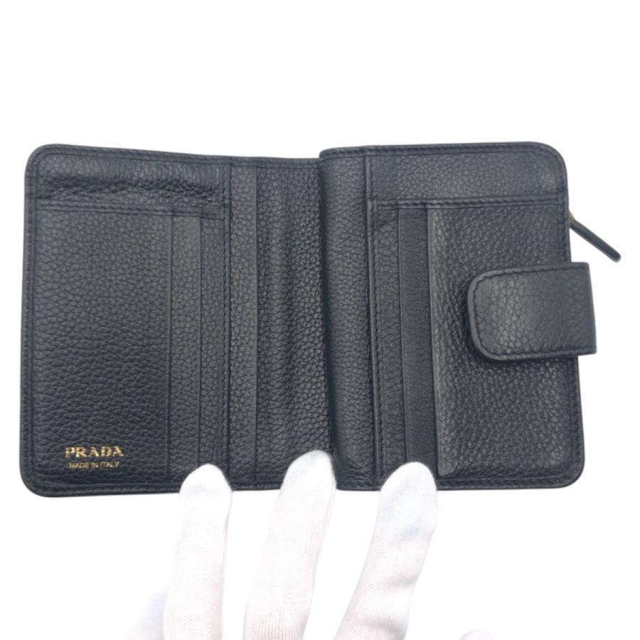 PRADA 美品 プラダ ブラック 黒 ゴールド レザー 二つ折り財布 折財布 