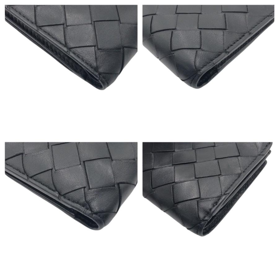 【美品】ボッテガヴェネタ マキシイントレチャート 二つ折り財布 ブラック BOTTEGAVENETA ボッテガヴェネタ マキシイントレチャート ブラック 黒