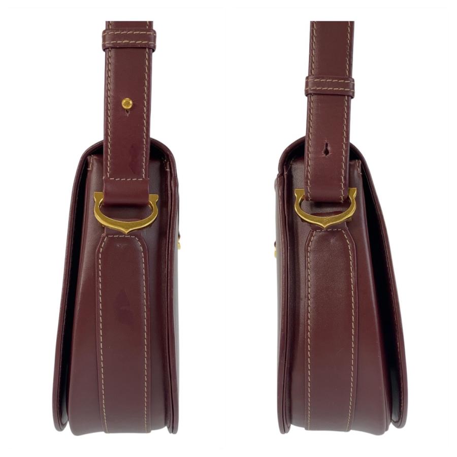【美品】カルティエ　ショルダーバッグ　肩掛け可　レザー　ボルドー　ゴールド金具 美品】カルティエショルダーバッグ肩掛け可レザーボルドーゴールド金具