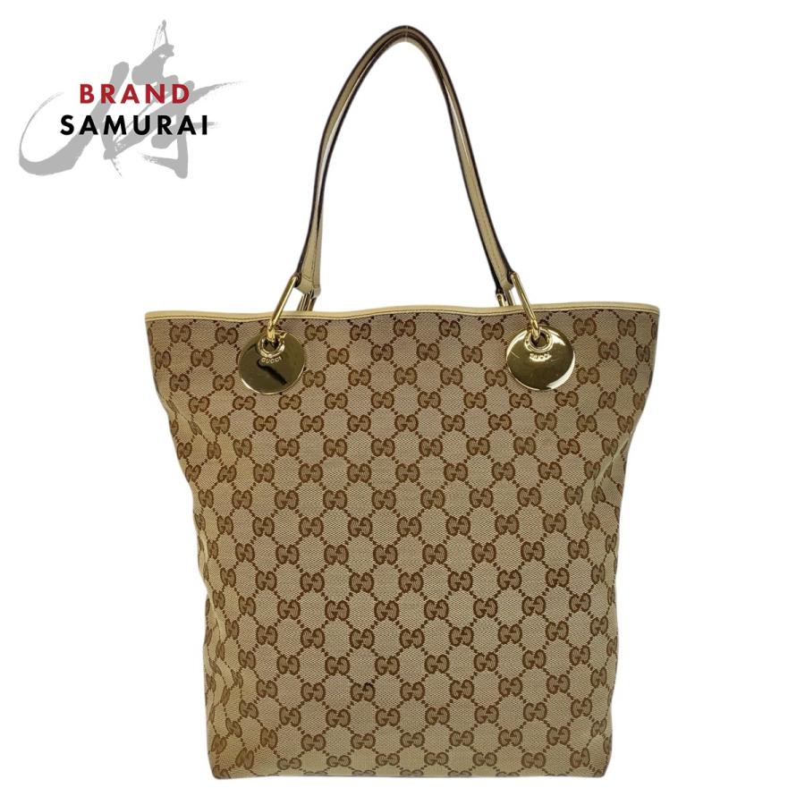 GUCCI（グッチ） 美品 ベージュ ホワイト ゴールド金具 GGキャンバス
