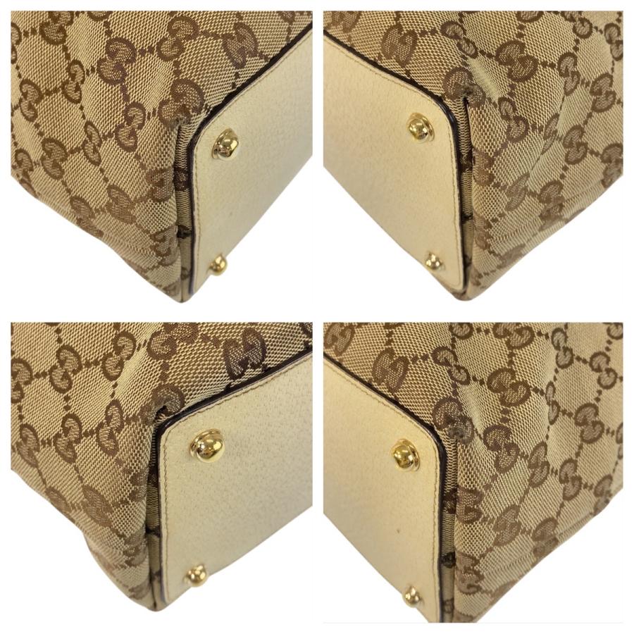 GUCCI 美品 グッチ ベージュ ホワイト ゴールド金具 GGキャンバス  
