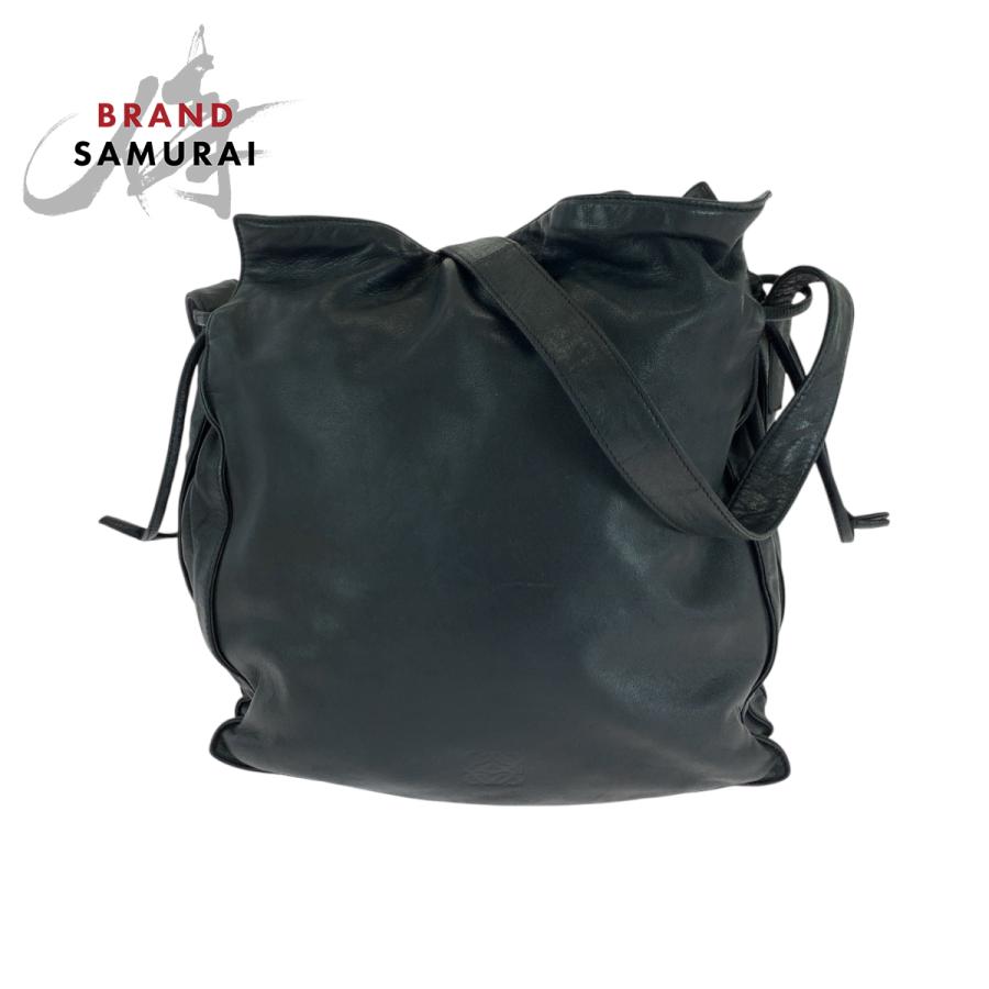 LOEWE ロエベ フラメンコ アナグラム ブラック 黒 シルバー金具 レザー  