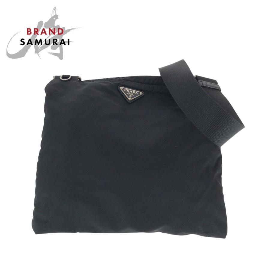 正規品✨プラダ ショルダーバッグ 三角ロゴプレート テスートナイロン レザー 黒 PRADA 美品 プラダ テスート 三角ロゴプレート ブラック 黒