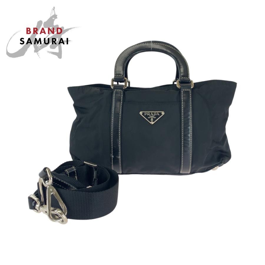 PRADA 美品 プラダ テスート 三角ロゴプレート ブラック 黒