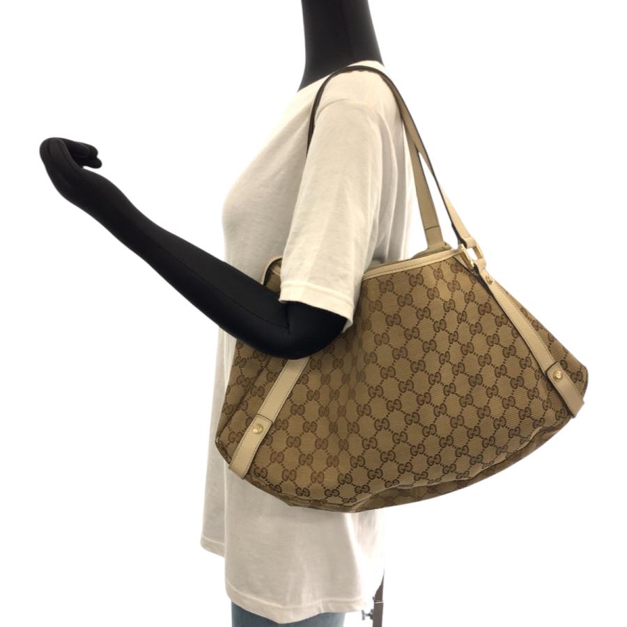 GUCCI（グッチ） ベージュ ホワイト ゴールド金具 GGキャンバス 130736