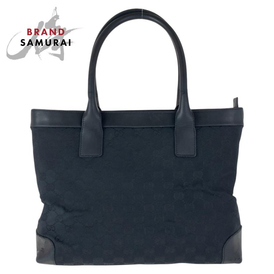 Gucci 黒 キャンバス レザー トートバッグ GGキャンバス グッチ トートバッグ キャンバス×レザー ブラック