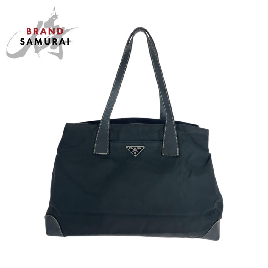 PRADA 美品 プラダ テスート 三角ロゴプレート ブラック 黒
