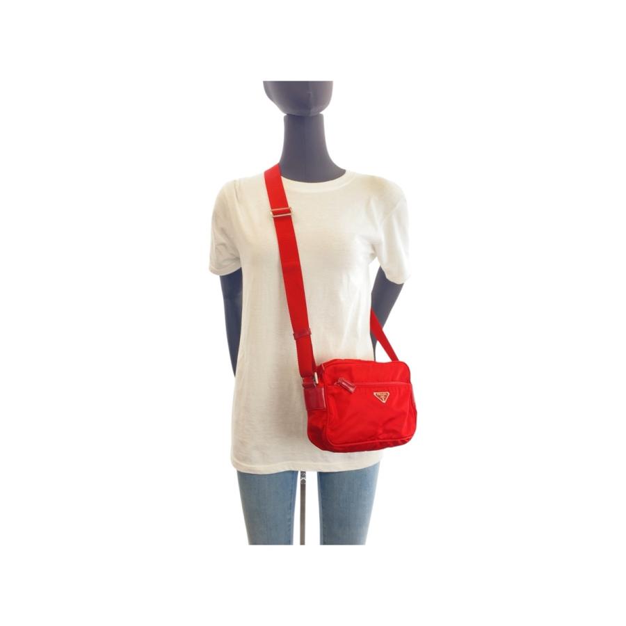 PRADA】ハンドバッグ 三角ロゴプレート ナイロン レザー レッド 肩かけ