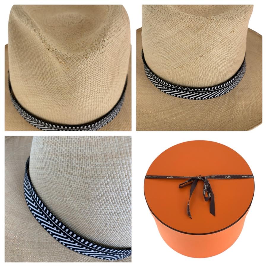 HERMES エルメス ハット ベージュ 56cm 4103525J0157 HERMES 美品 エルメス パナマハット サイズ56 ベージュ シルバー