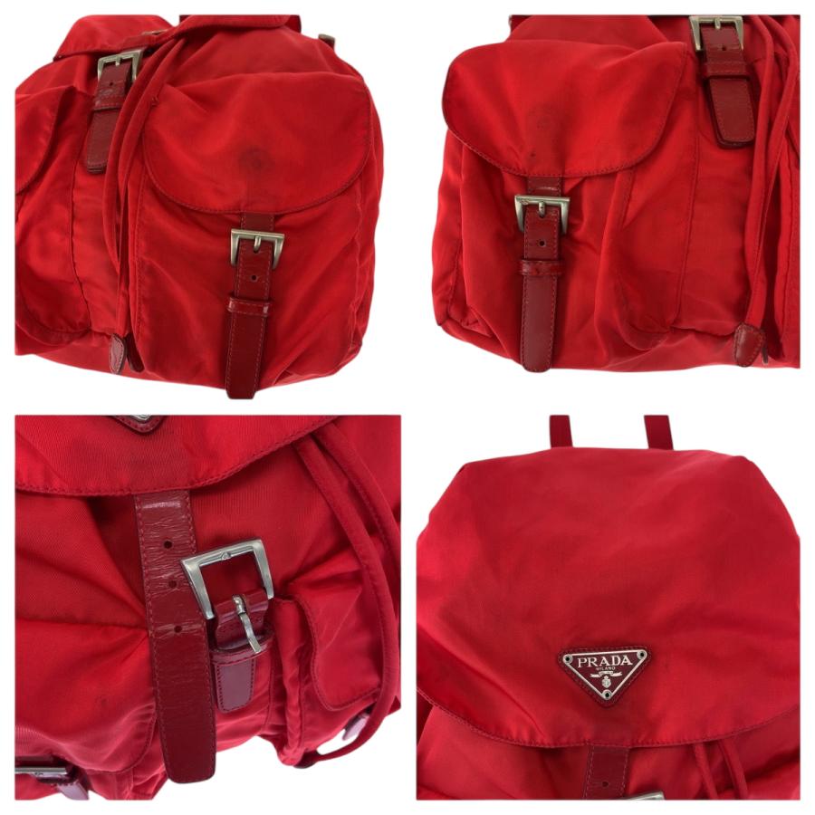 PRADA プラダ テスート 三角ロゴプレート レッド シルバー金具 
