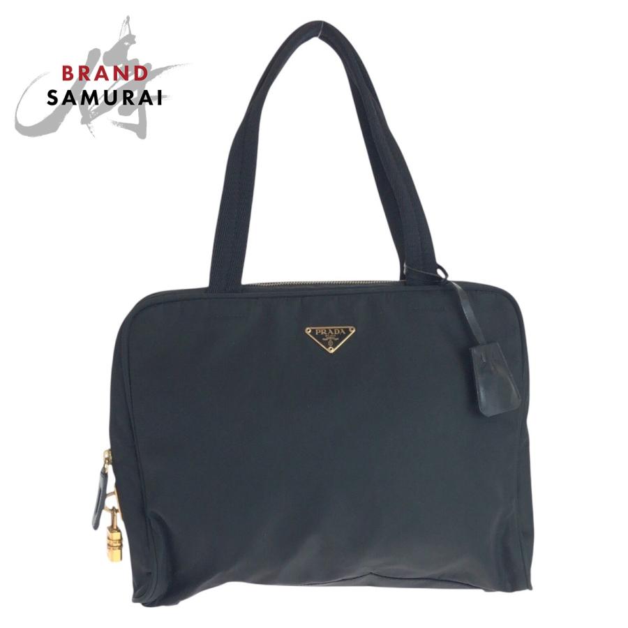 美品 PRADA プラダ テスート 三角ロゴプレート ブラック 黒 ゴールド金具 ナイロン トートバッグ ショルダーバッグ レディース 501732 | PRADA