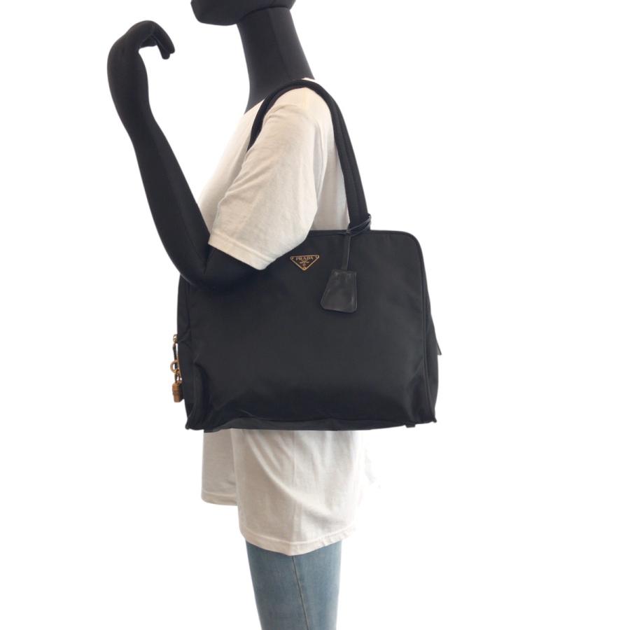 美品 PRADA プラダ テスート 三角ロゴプレート ブラック 黒 ゴールド金具 ナイロン トートバッグ ショルダーバッグ レディース 501732 | PRADA | 05