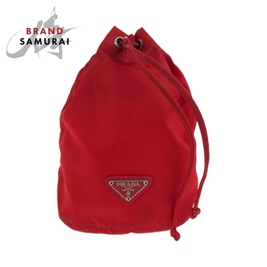 PRADA プラダ テスート 三角ロゴプレート レッド シルバー金具 PRADA プラダ テスート 三角ロゴプレート レッド シルバー金具