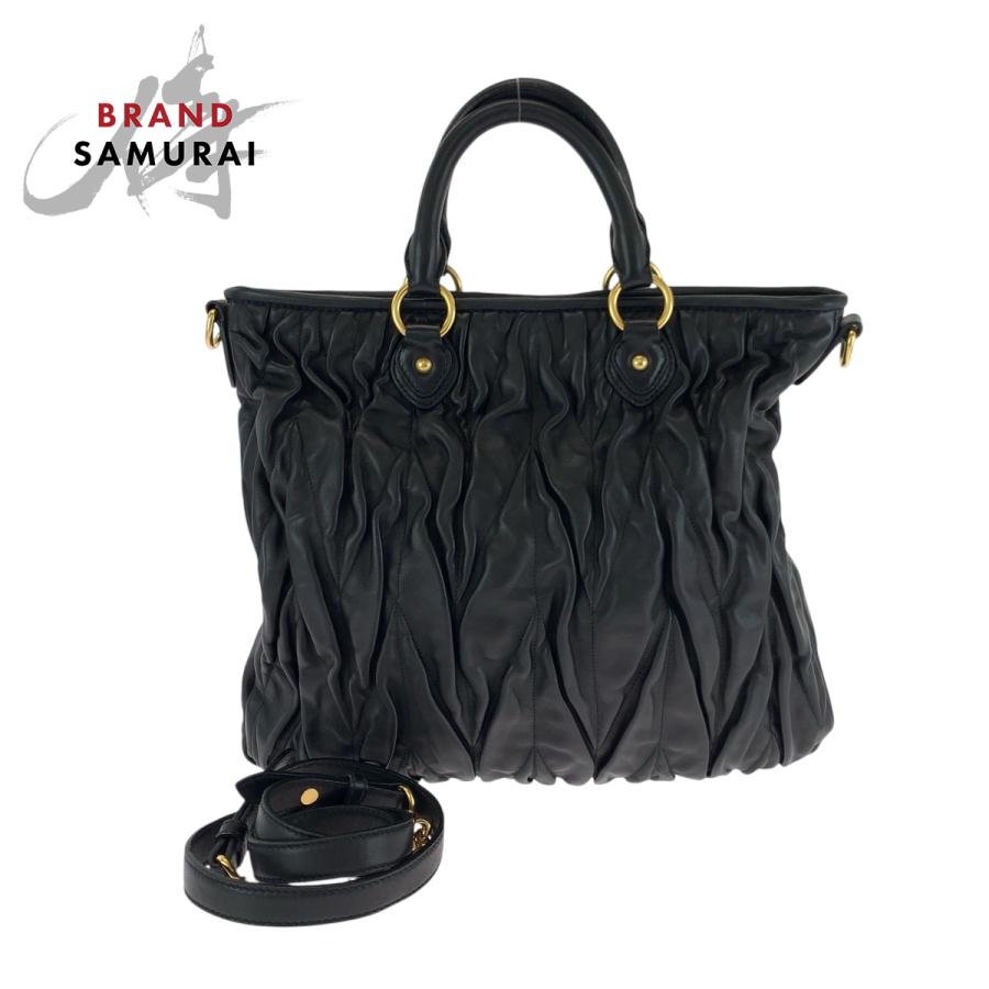 美品 miu miu ブラック レザー ショルダーバッグ ハンドバッグ