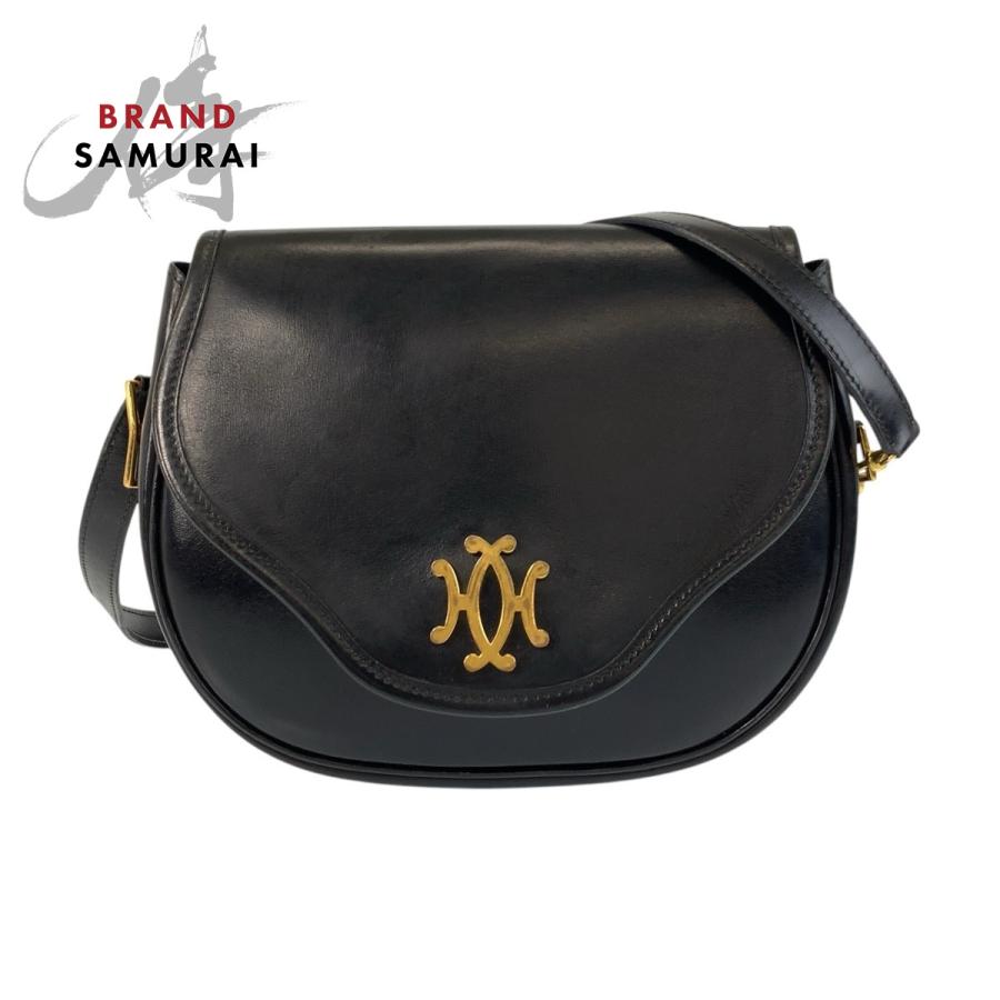 美品 HERMES エルメス ヴィンテージ ブラック 黒 ゴールド金具 レザー ショルダーバッグ ポシェット レディース 501916 | HERMES