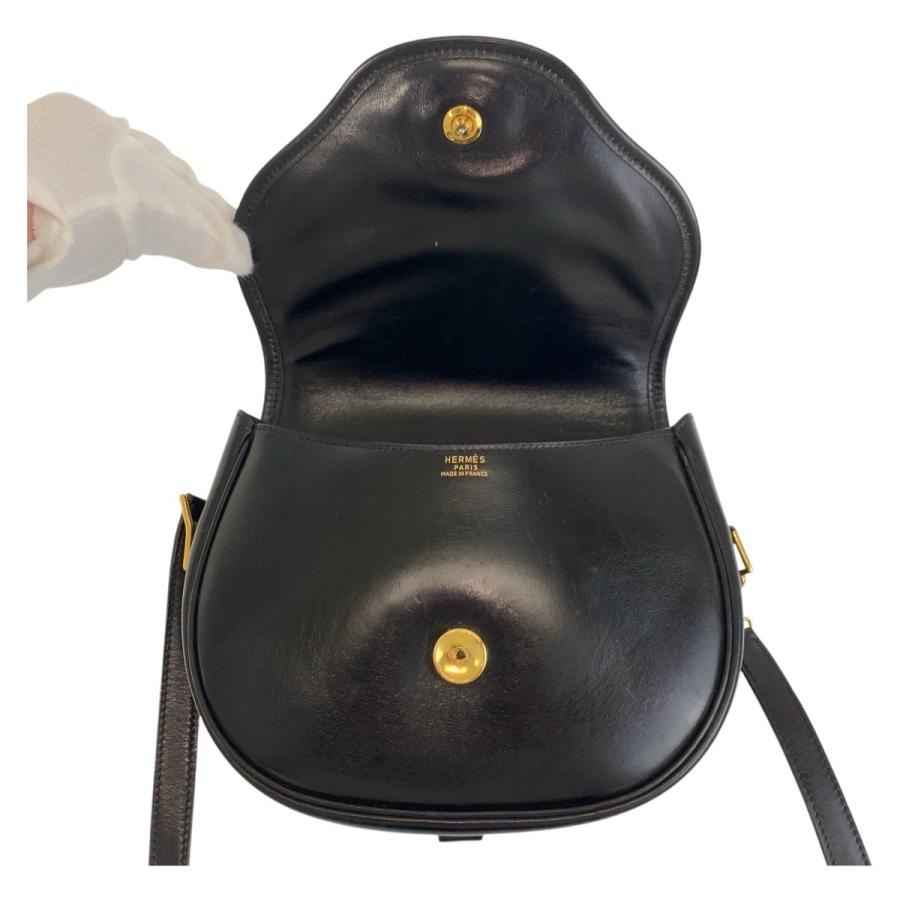 美品 HERMES エルメス ヴィンテージ ブラック 黒 ゴールド金具 レザー ショルダーバッグ ポシェット レディース 501916 | HERMES | 07